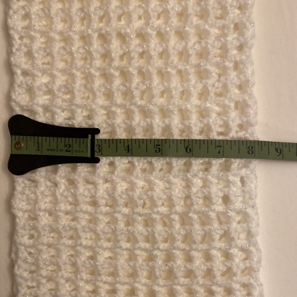 Handmade Crocheted Infinity Scarf White with Metallic Sparkle and Shine - Picture 7 of 7